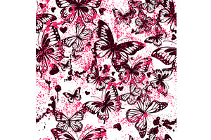 Seamless Pattern Purple Butterflies