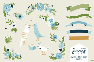 Wedding: Blue Floral & Birds Bundle