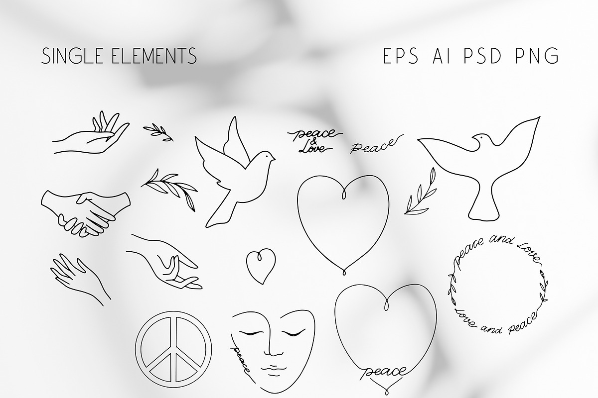 Peace and love line art illustration, an Illustration by Julia M. Watercolor (Photo 9 of 9)