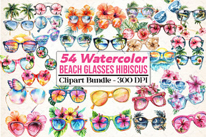 Tropical Summer Beach Glasses Hibisc, an Illustration by DreamCafeArt