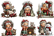 Christmas Grandma and Cat PNG, an Illustration by Craft Nest (Thumbnail 5 of 9)