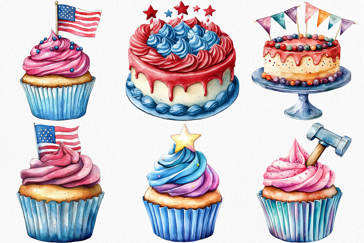 Watercolor Labor Day Cake Clipart, an Illustration by Canvas Craft (Photo 2 of 8)