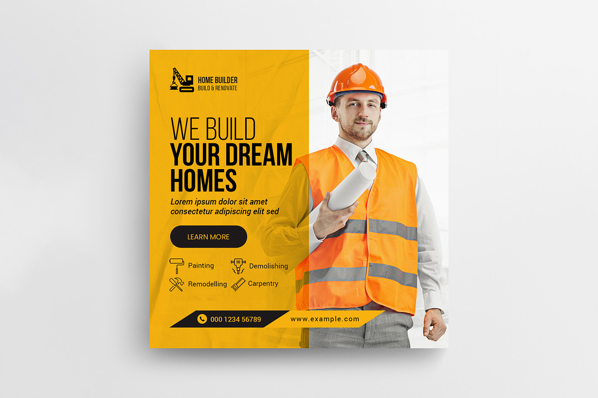 Construction Social Media Post, a Social Media Template by DesignOriel, image size:1200x800