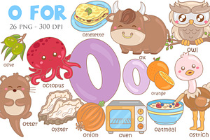 Alphabet O For Vocabulary Clipart
