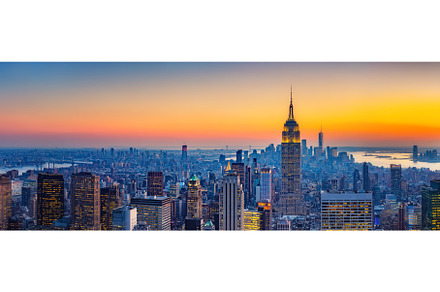Aerial view of Manhattan at sunset, an Architecture Photo by sborisov