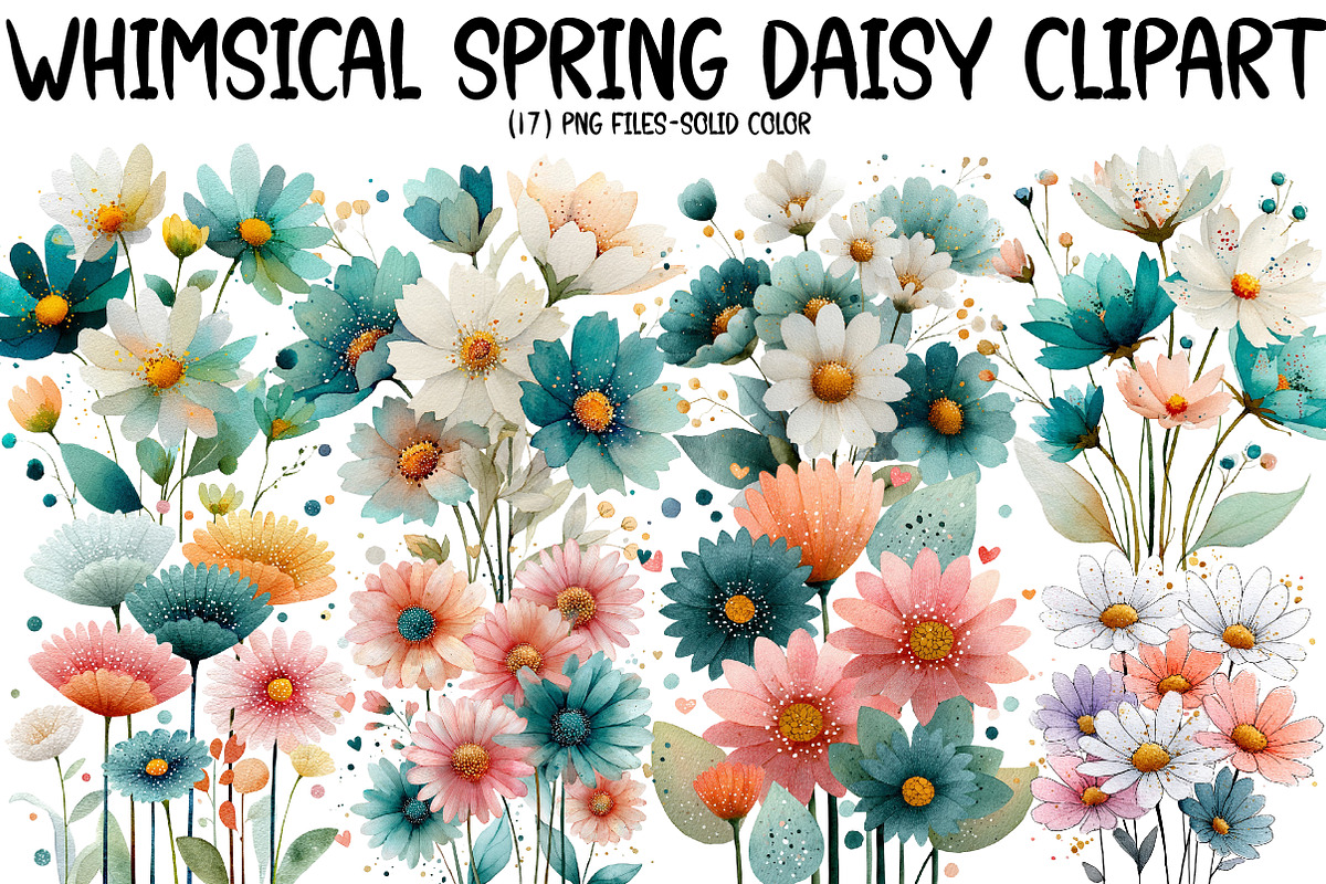 Whimsical spring daisy clipart, an Illustration by Designworld (Photo 1 of 4)