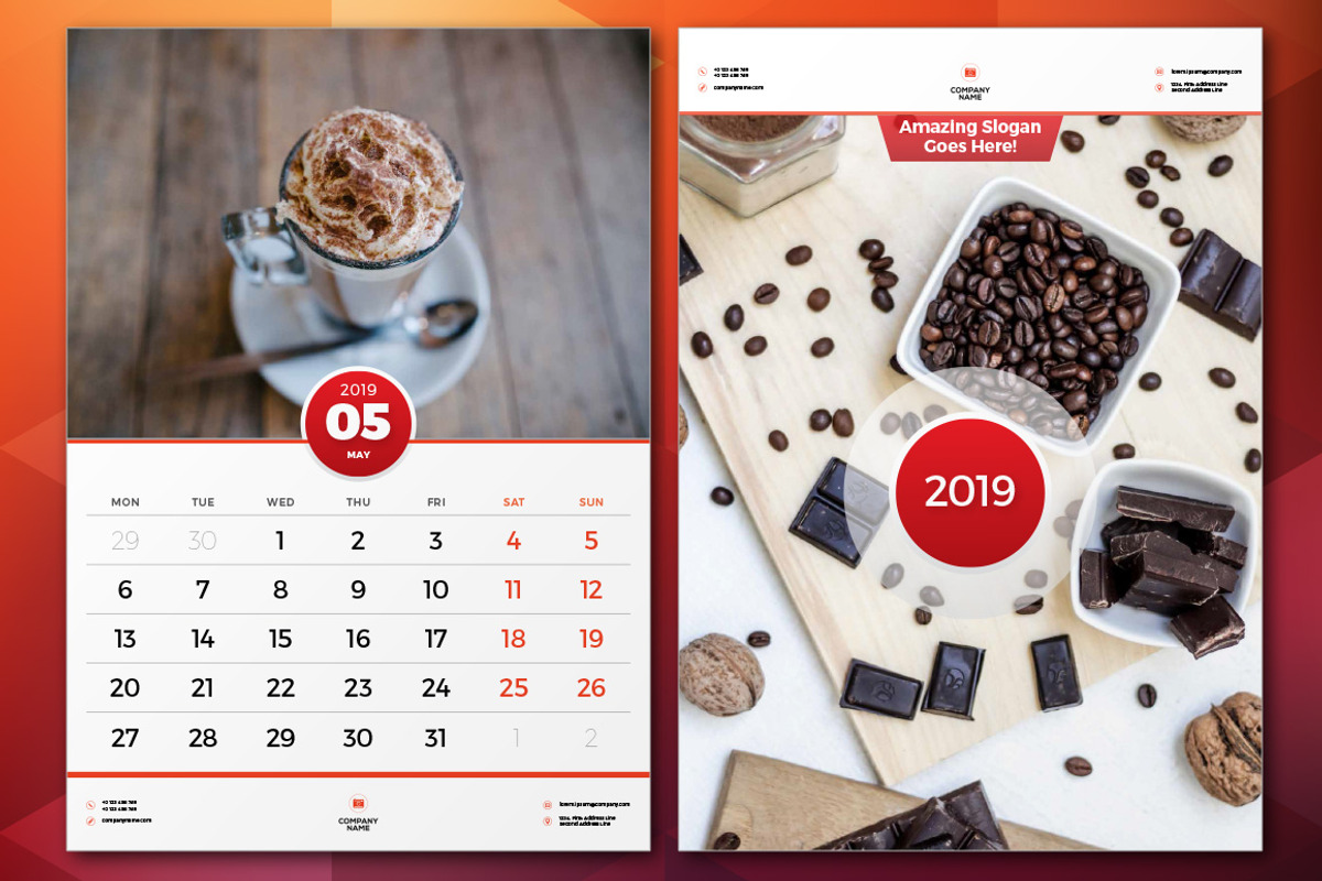 Wall Calendar 2019, a Stationery Template by AntartStock (Photo 2 of 4)