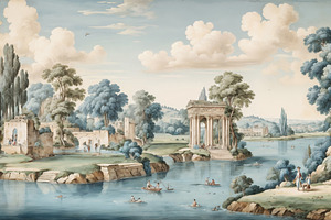 French Antique Landscape Wallpaper