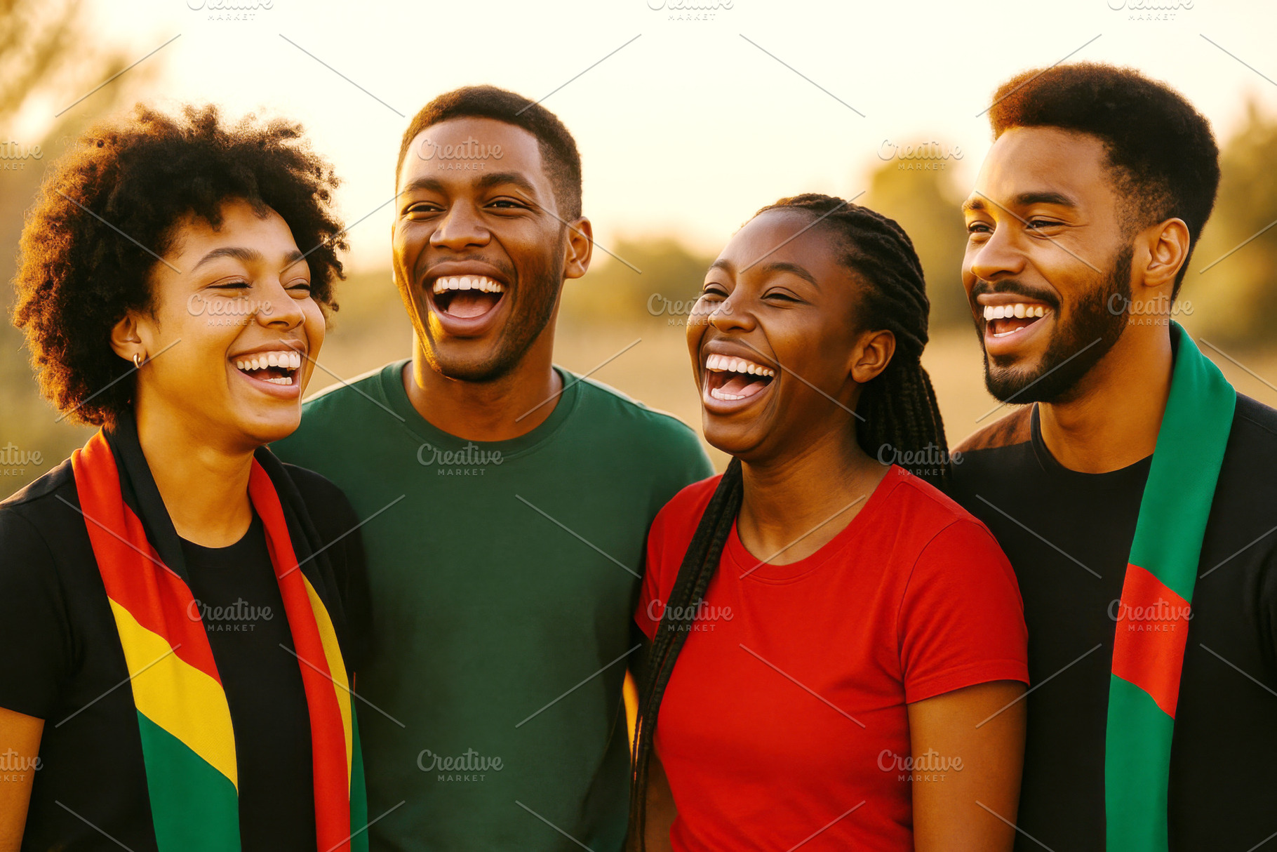 Group of four young African American, a Photo by Dvoevnore photos