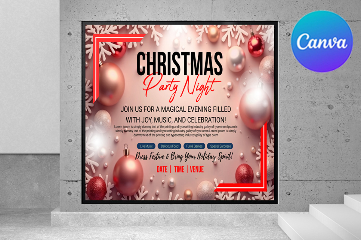 Christmas Party Flyer Canva Template, a Flyer Template by graphicforest (Photo 1 of 3)