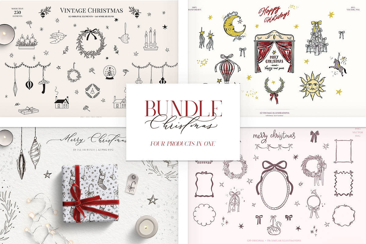 Vintage Christmas BUNDLE, a Seasonal Illustration by Summer Nightingale Art (Photo 1 of 6)