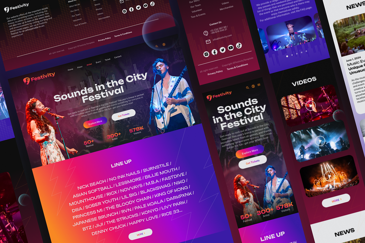 Music Festival Website Template, a Landing Page Template by SLAB! Design