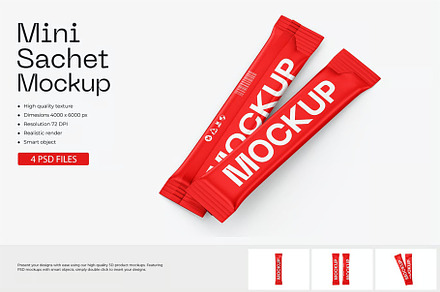 Mini Stick Sachet Pack Mockup, a Packaging Mockup by zphotographystudio