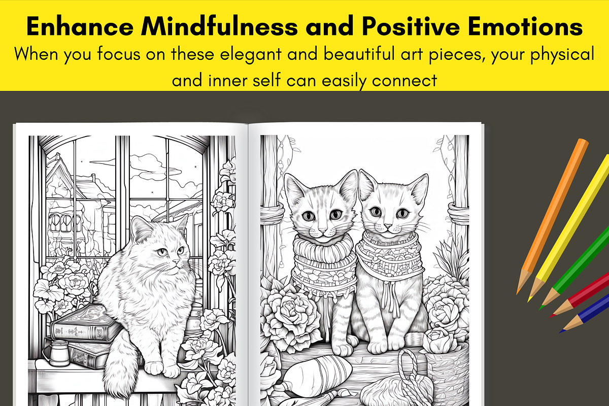 Cute Cat Coloring Pages for Adult, a Brochure Template by LA Design (Photo 5 of 10)
