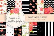 Romantic flowers digital paper black, a Pattern Graphic by Autumn Breeze (Thumbnail 1 of 3)