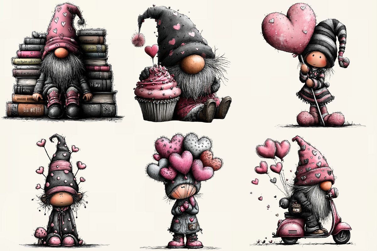 Quirky Valentine Love Gnome Clipart, an Illustration by DreamCafeArt (Photo 5 of 6)