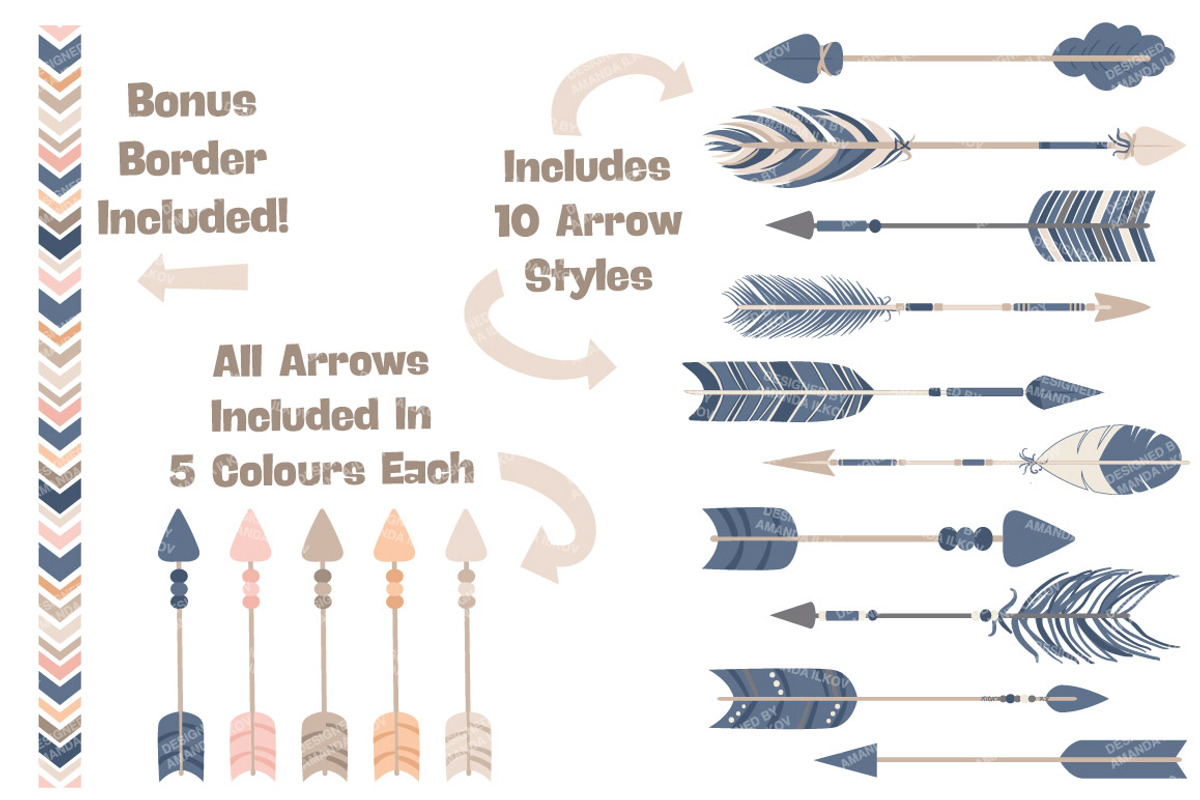 Navy & Pink Tribal Arrows Clipart, an Illustration by Amanda Ilkov (Photo 2 of 4)