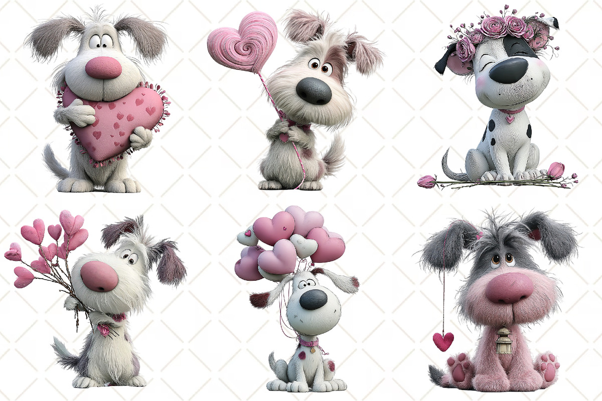 Whimsical Valentine Dog Clipart, an Illustration by Black Bird Studio (Photo 3 of 6)