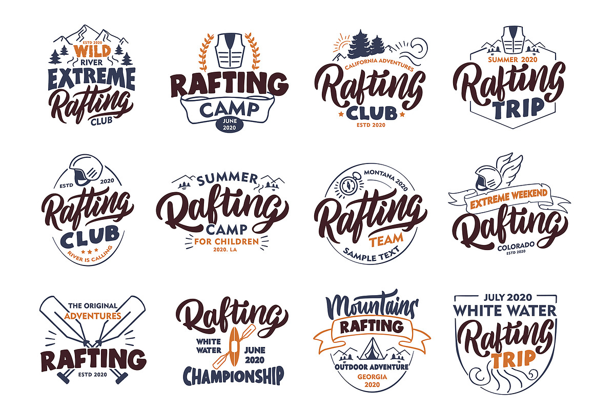 Rafting emblems, Hand lettering set