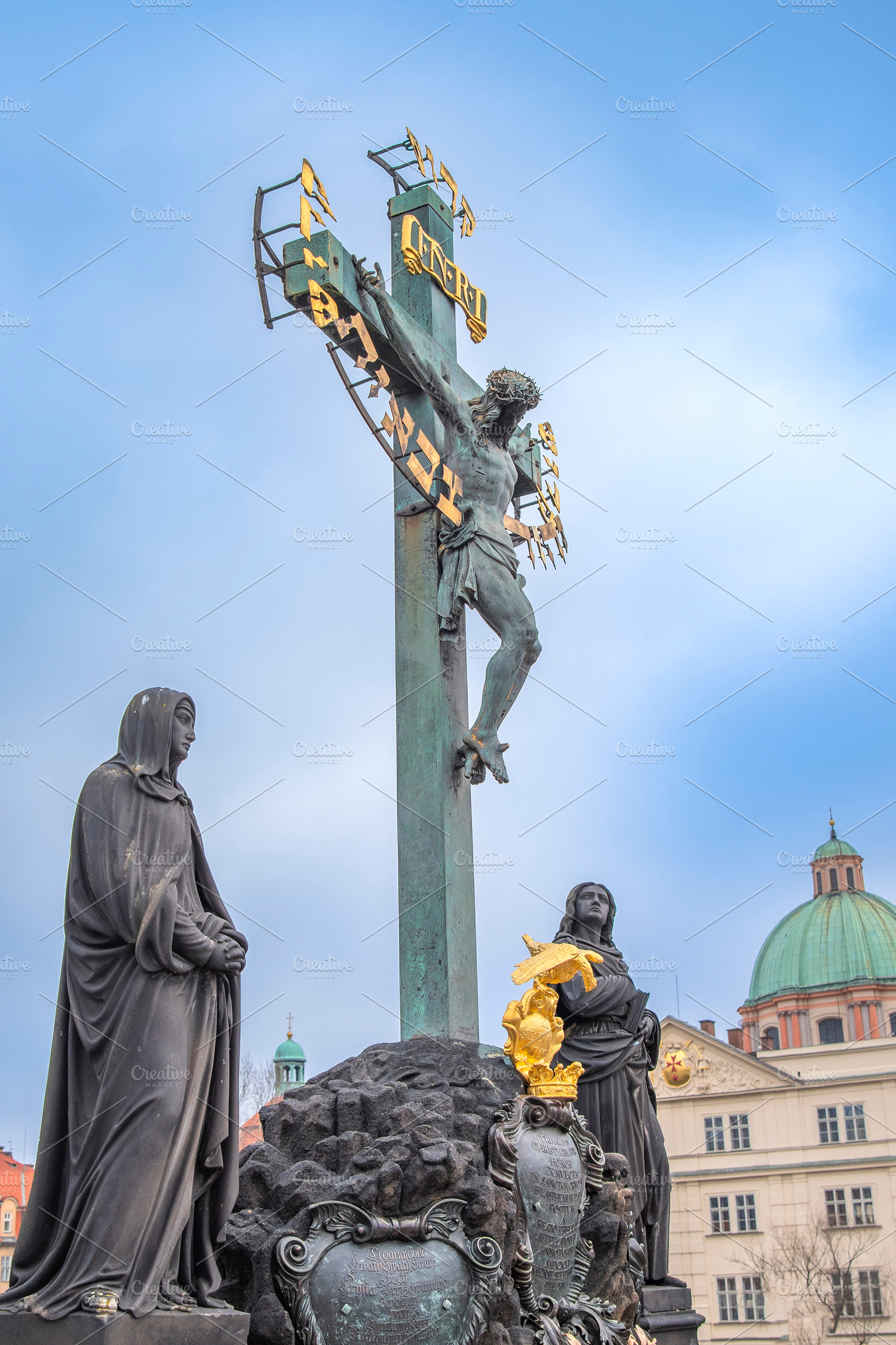 statues on the Charles Bridge, evening of the city of Prague., a Photo by Pictures for you!!!!!!!!!