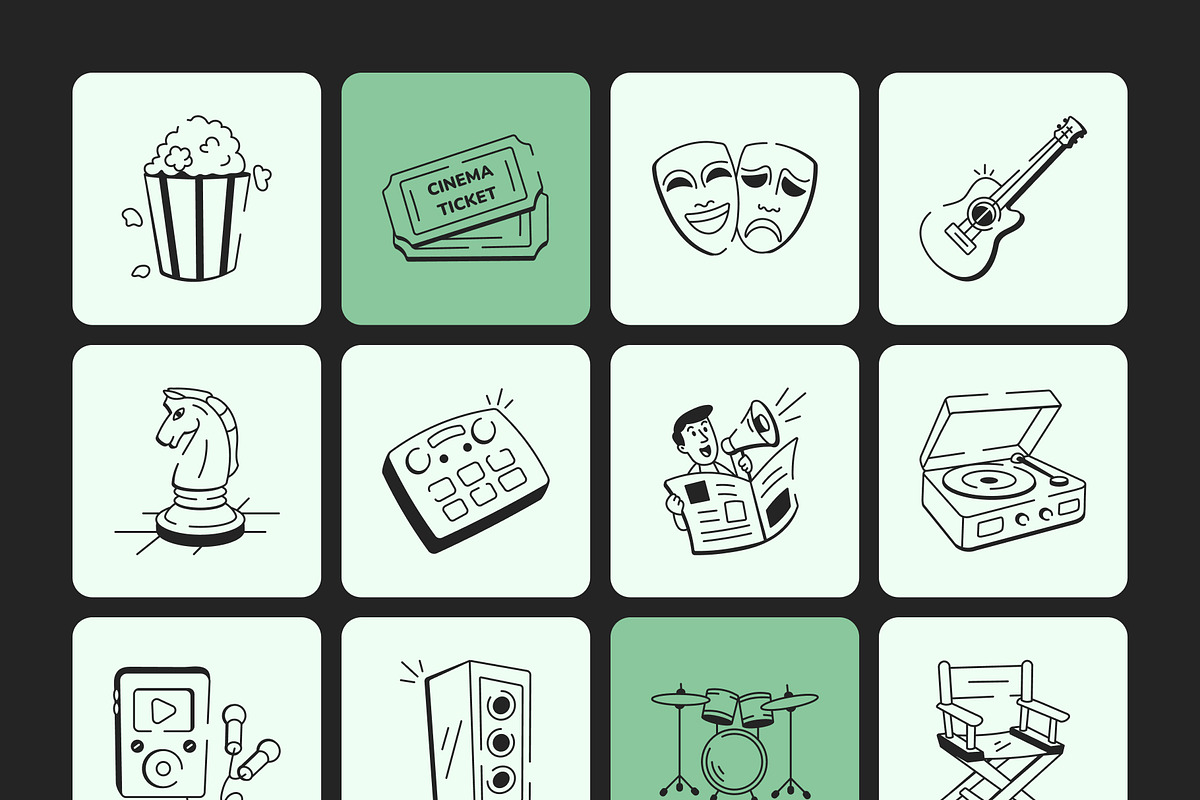 Entertainment Doodle Icon Set, an Outline Icon by Vectors Market (Photo 7 of 8)