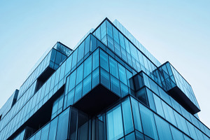 Glass Building Against Blue Sky, an Abstract Photo by Natalia Klenova's Shop