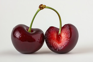 Fresh cherries on a white background, a Photo by Beautiful things