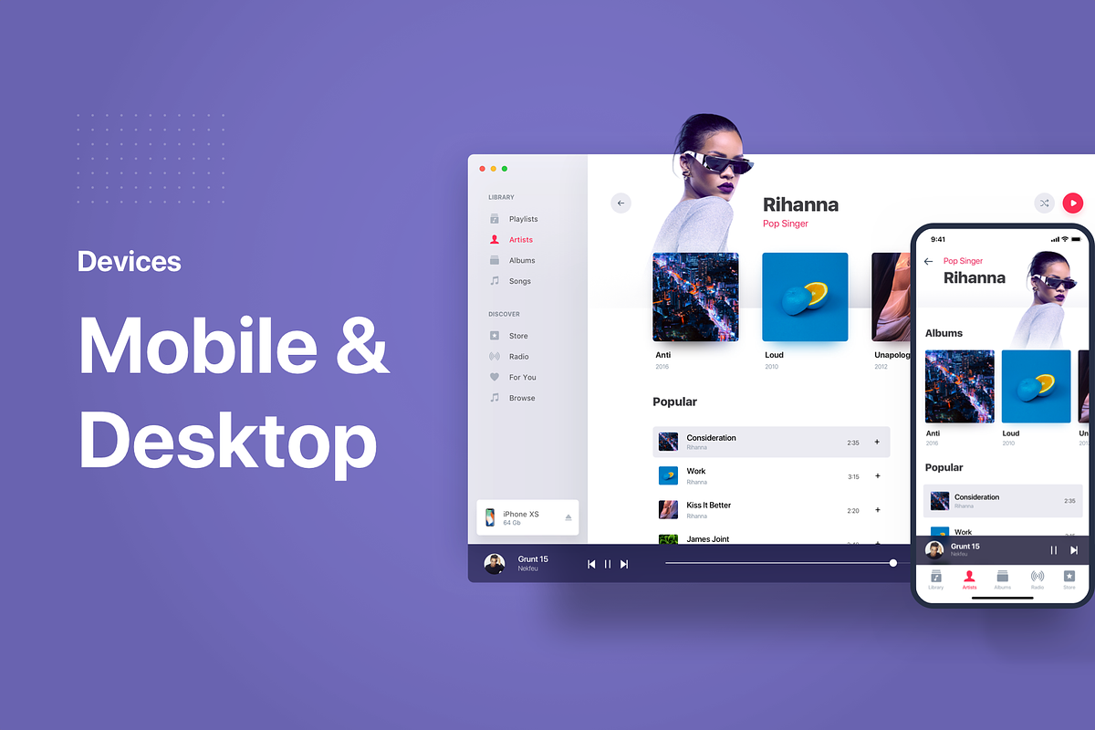 Apple OS Future UI Kit - Music, a Product Mockup by Orizon Design (Photo 3 of 11)