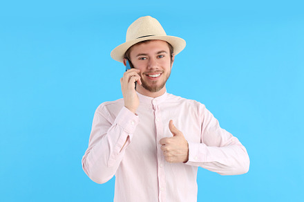 Concept of people, young man on blue background, a Person Photo by AtlasStudio PRO