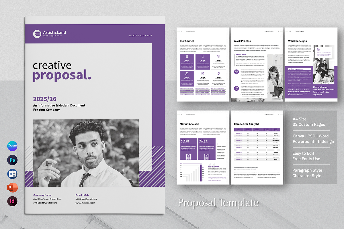 Proposal | Canva, Word, PPTX, PSD, a Brochure Template by ArtisticLand (Photo 3 of 9)