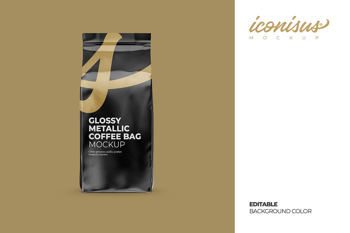 Glossy Metallic Coffee Bag Template, a Cups & Container Mockup by iconisusmockup (Photo 2 of 3)