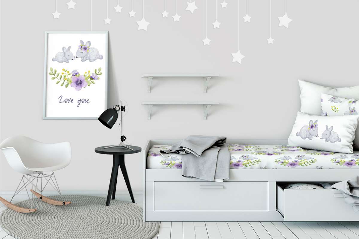 Watercolor hares and flowers, an Illustration by BrushArtDesigns (Photo 5 of 5)