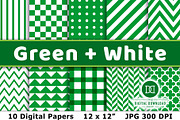 Green and White Digital Papers, a Pattern Graphic by The Digital Download Shop (Thumbnail 1 of 3)
