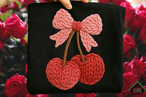 Yarn Valentine's Coquette Bow Cherry, an Illustration by Craft Nest