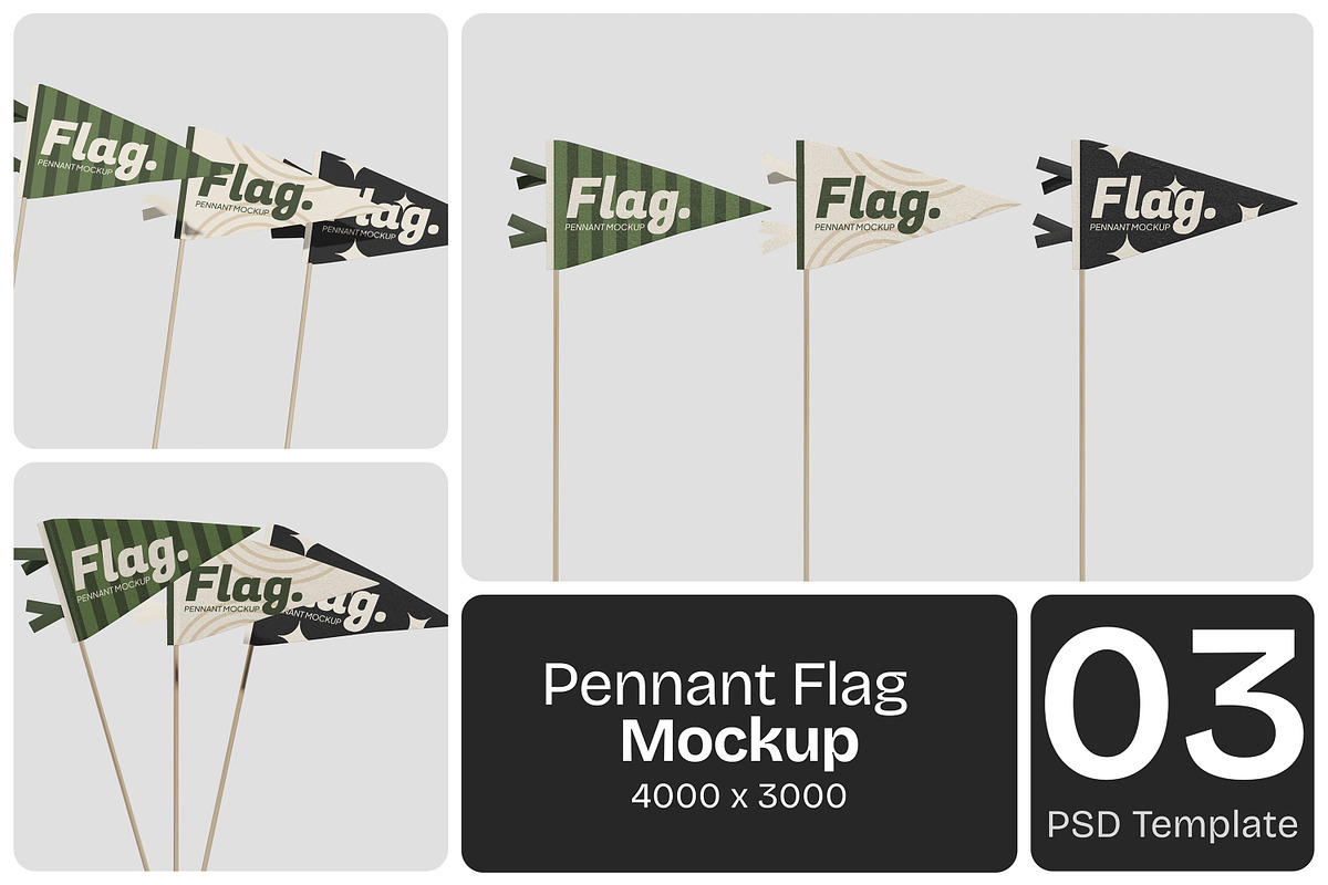 Pennant Flag Mockup, an Advertising Mockup by Permadi Creative (Photo 1 of 5)