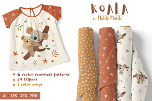 Koala Seamless Pattern & Clipart