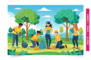 A group of volunteers are cleaning u, an Illustration by Tanuart