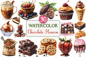 Watercolor Chocolate Heaven Clipart, an Illustration by Craft Nest