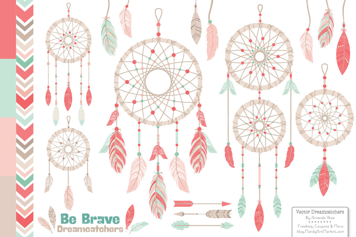 Mint & Coral Dreamcatcher Clipart, an Illustration by Amanda Ilkov (Photo 1 of 4)