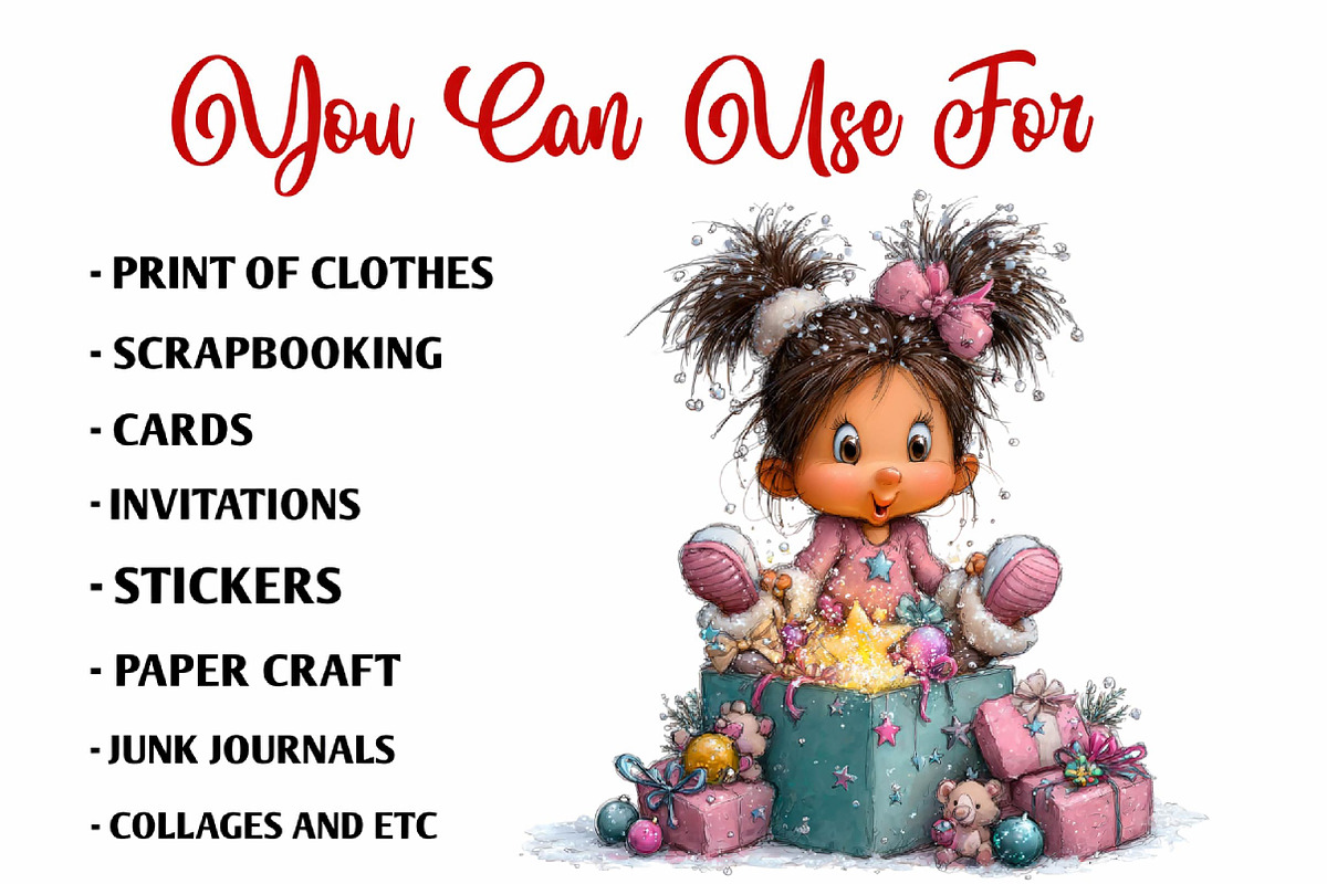 Whimsical Christmas Girl Clipart, a Seasonal Illustration by fashionaddict (Photo 6 of 7)