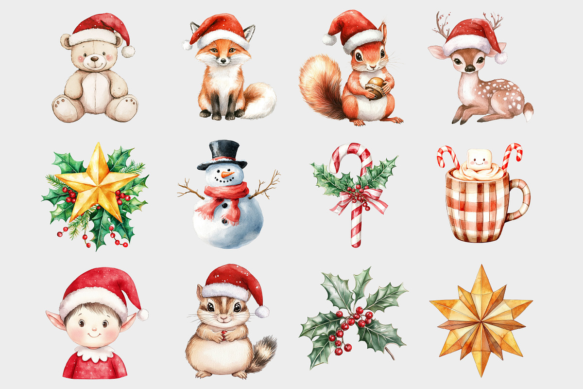 Woodland Christmas Animals Clipart, a Seasonal Illustration by Design Market (Photo 3 of 4)