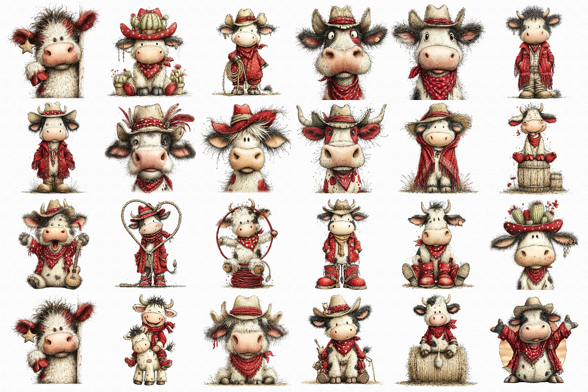 Funny western cows Clipart, an Illustration by Libby Wishes (Photo 2 of 7)