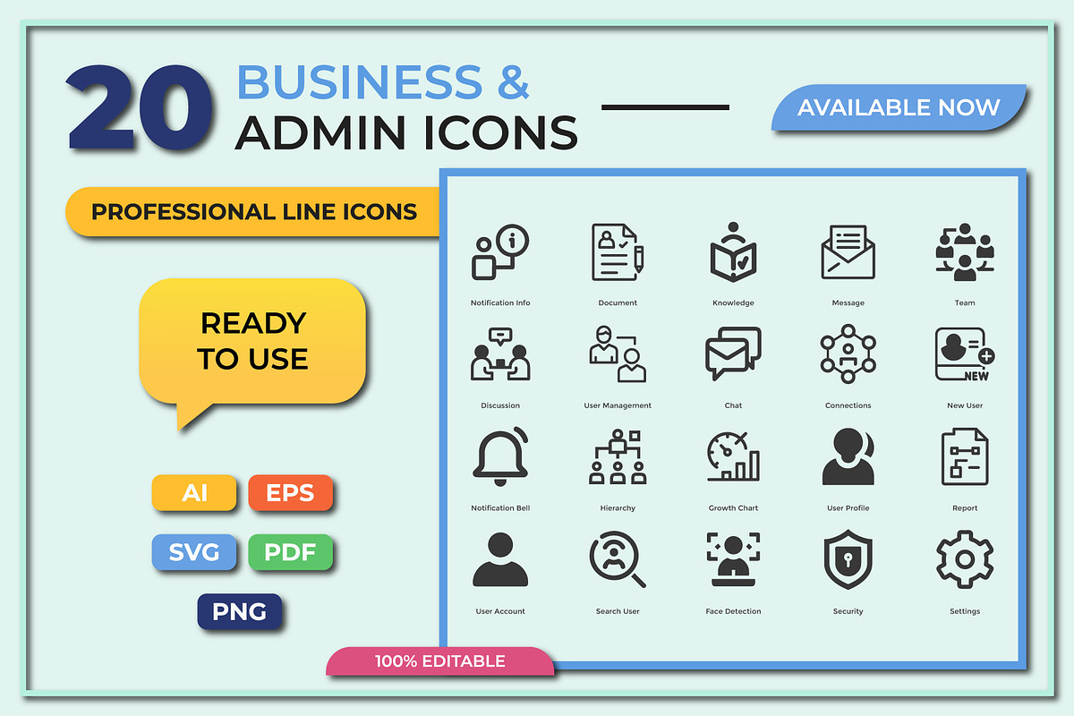 60 Business & Admin Line Icons Pack, an Outline Icon by taieefbakshi (Photo 2 of 6)