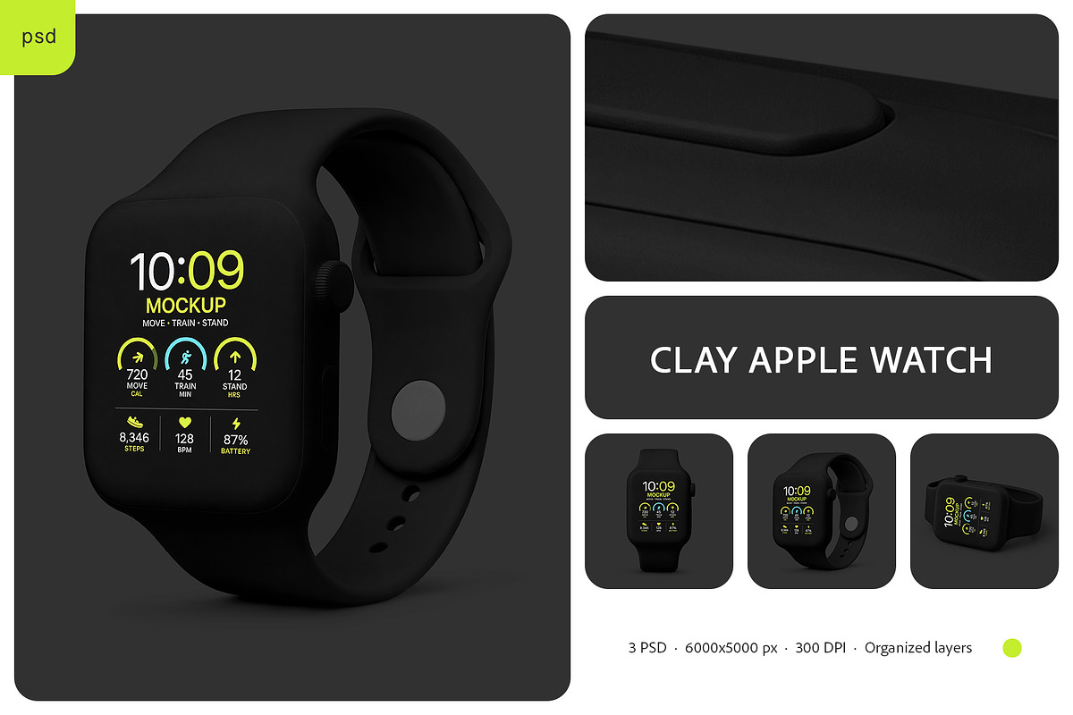 Clay Apple Watch Mockup Set, a Wearable Device Mockup by Country4k (Photo 1 of 4)