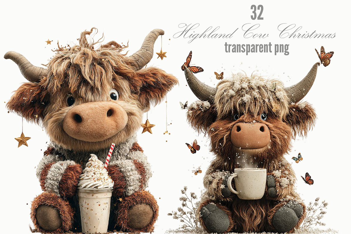 Highland Cow Christmas Clipart, a Seasonal Illustration by Designking (Photo 1 of 5)