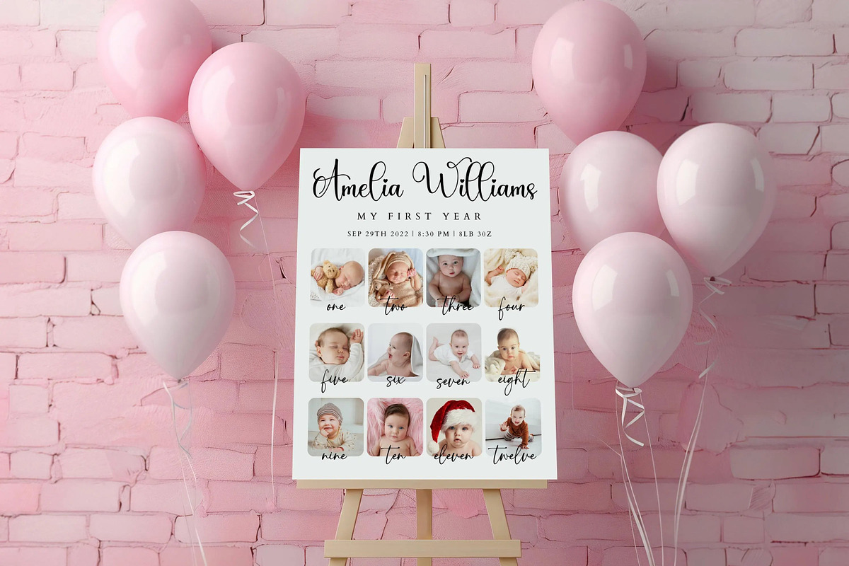 Minimalist First Birthday Photo Sign, a Poster Template by LucaTheme (Photo 3 of 6)