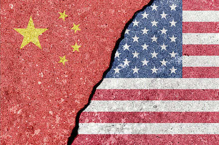 Sino American tension and conflict. A geopolitical crack, split, a Background Photo by Eugene_Photo