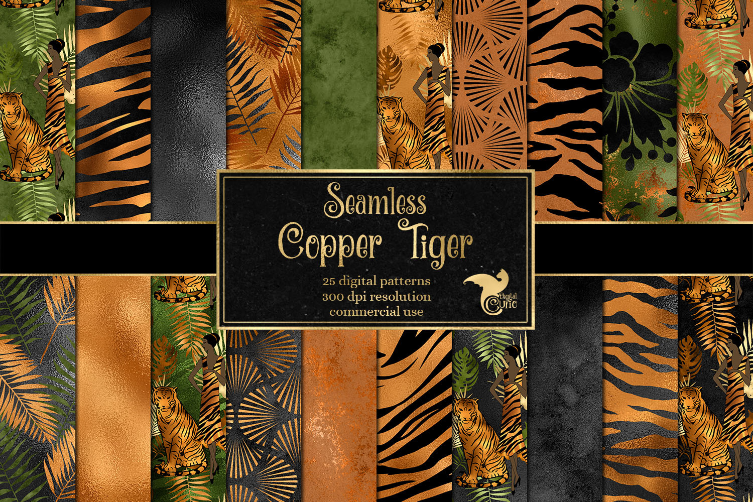 Copper Tiger Digital Paper, a Pattern Graphic by Digital Curio
