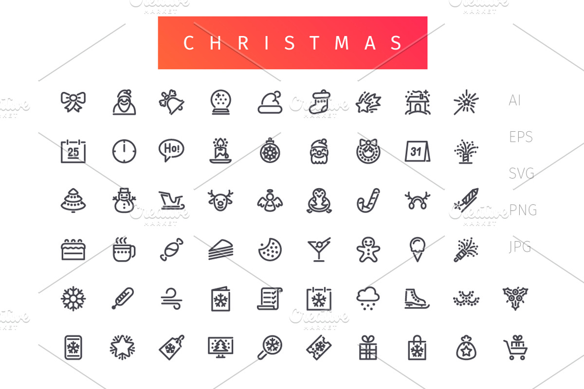 Christmas Outline Icons Set
