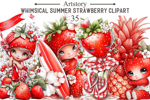 Whimsical Summer Strawberry Clipart, an Illustration by designcity5